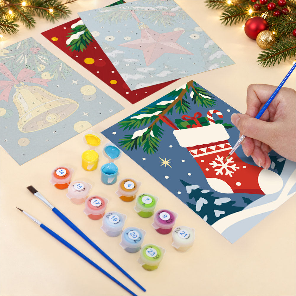 Pine Bough Baubles at Night (Mini Paint by Numbers)