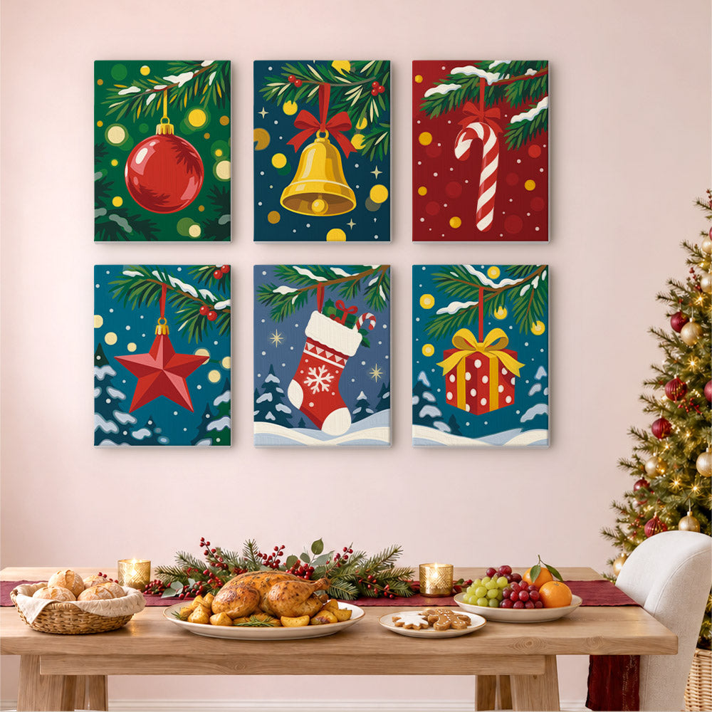 Pine Bough Baubles at Night (Mini Paint by Numbers)