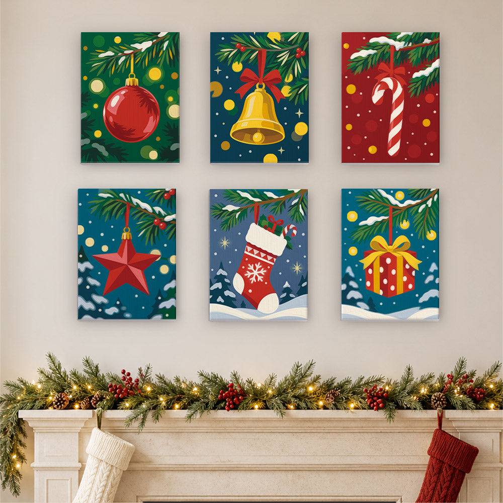 Pine Bough Baubles at Night (Mini Paint by Numbers)