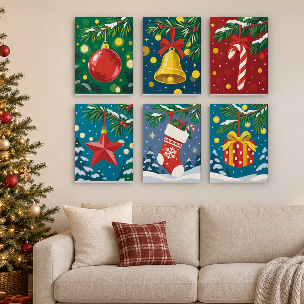 Pine Bough Baubles at Night (Mini Paint by Numbers)