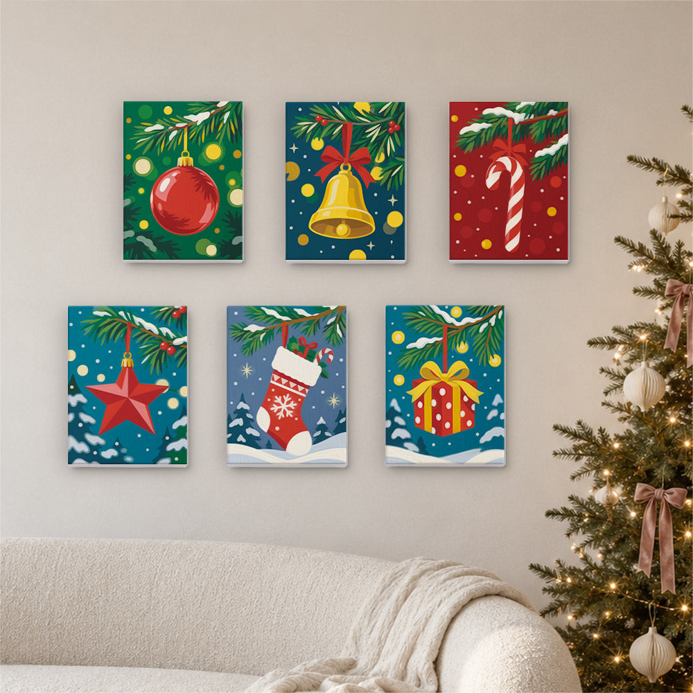 Pine Bough Baubles at Night (Mini Paint by Numbers)