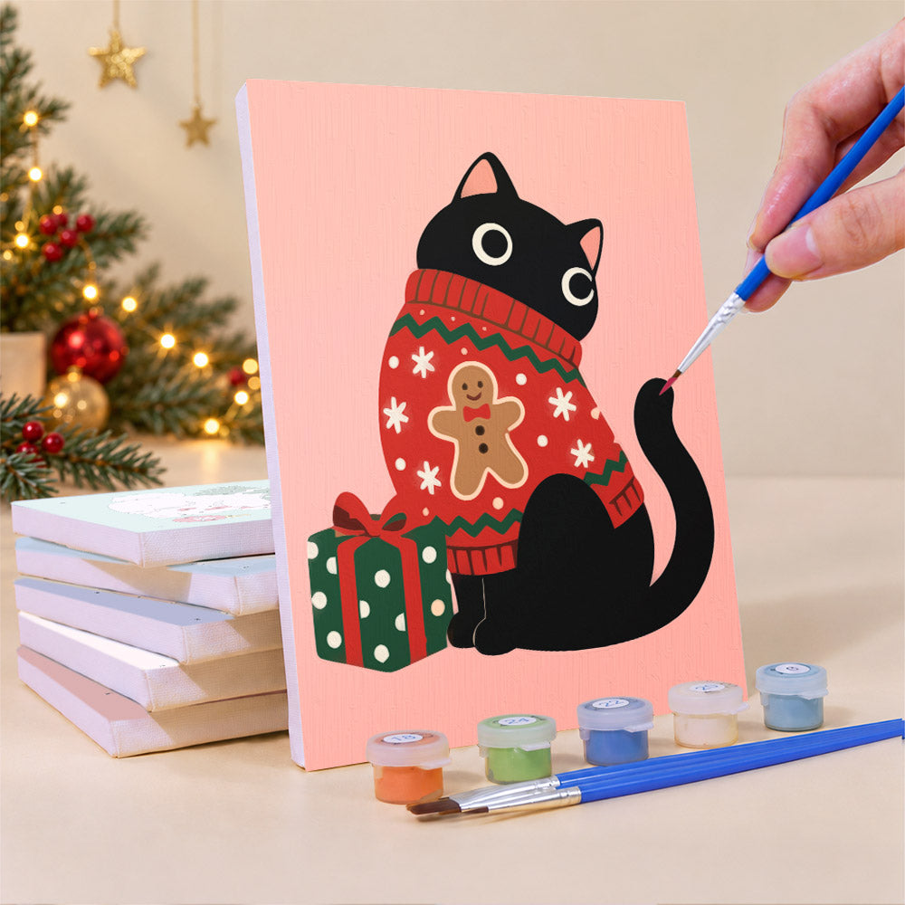 Sweater Cat and Ornament Bear (Mini Paint by Numbers)