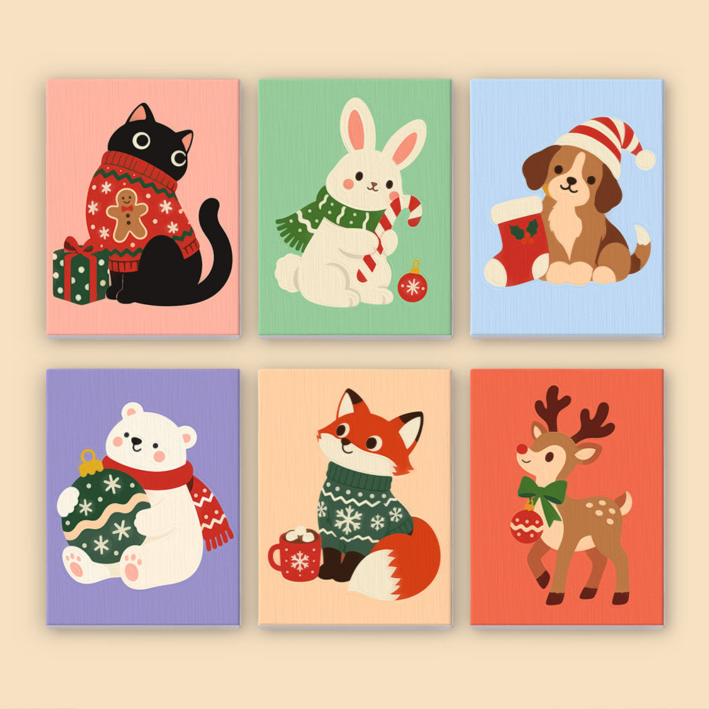 Sweater Cat and Ornament Bear (Mini Paint by Numbers)