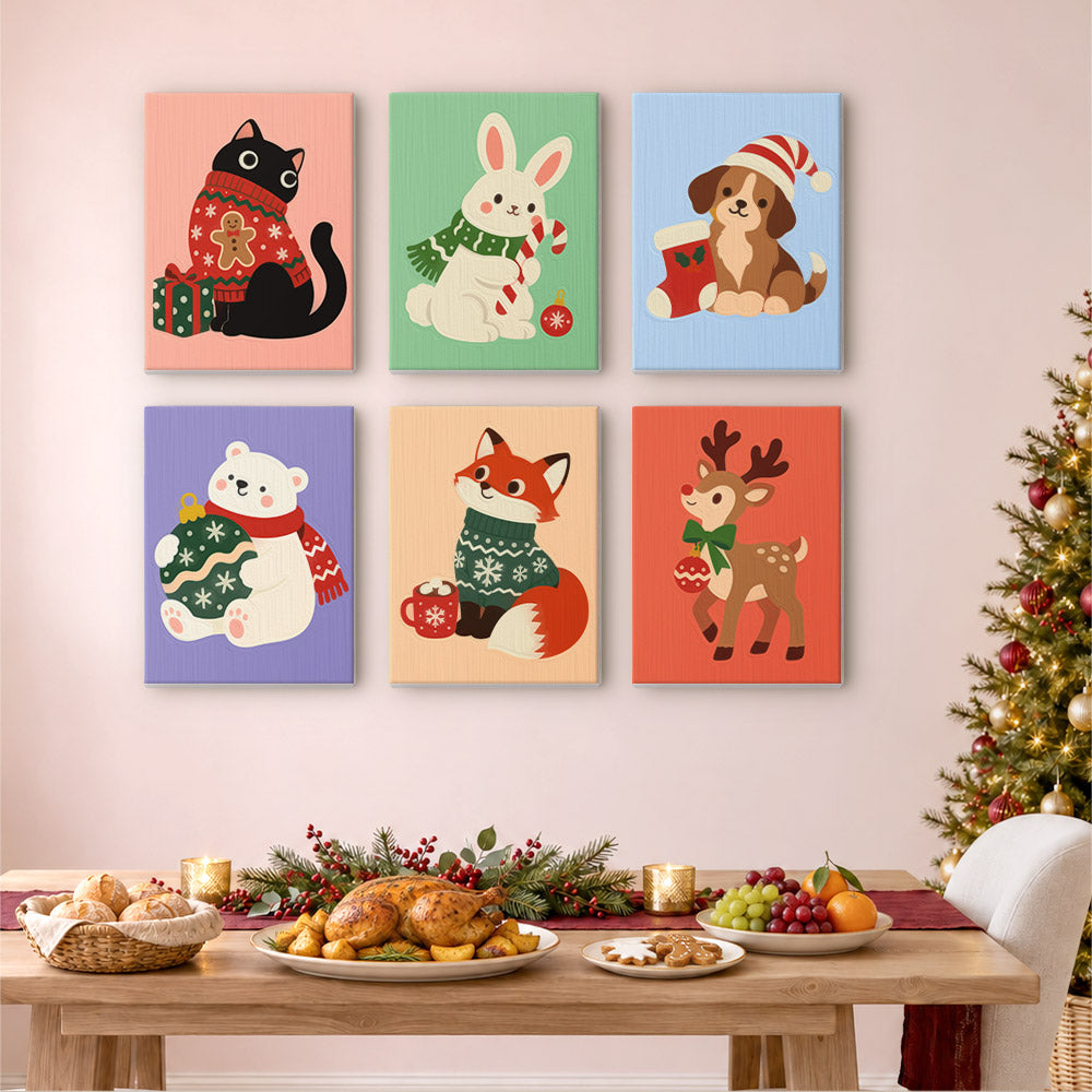Sweater Cat and Ornament Bear (Mini Paint by Numbers)