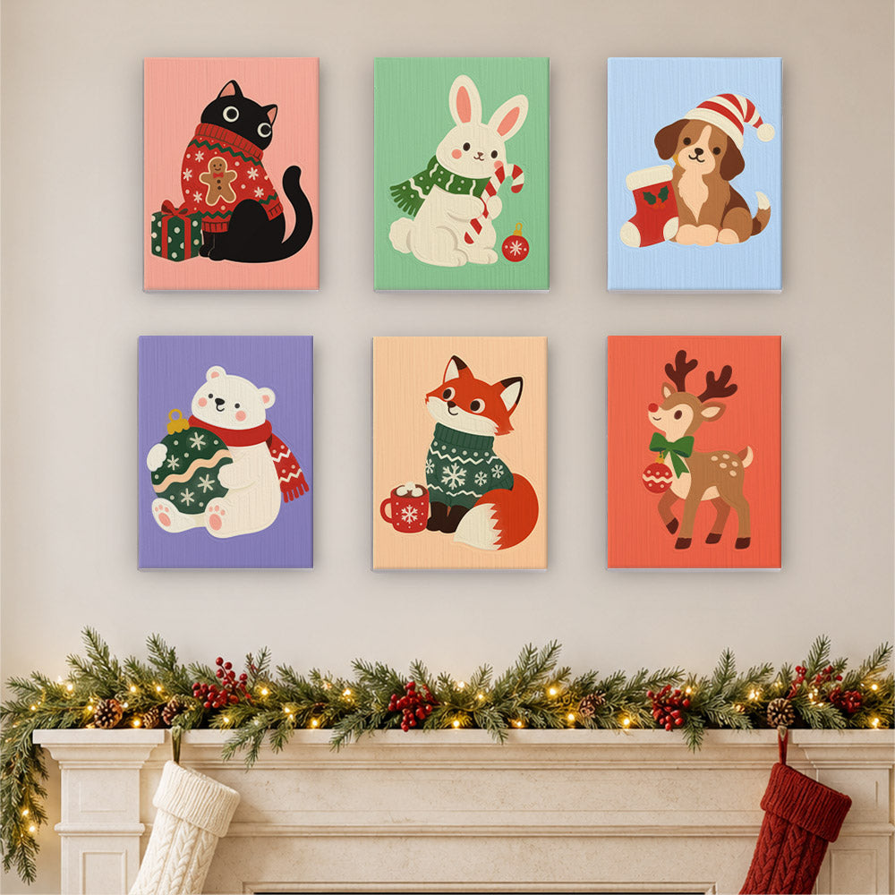 Sweater Cat and Ornament Bear (Mini Paint by Numbers)
