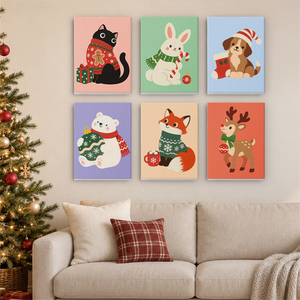 Sweater Cat and Ornament Bear (Mini Paint by Numbers)
