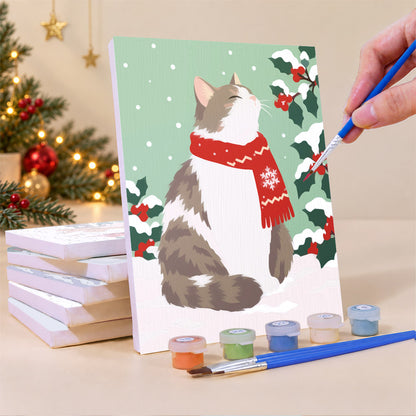 Red-Scarf Animals in the Snow (Mini Paint by Numbers)