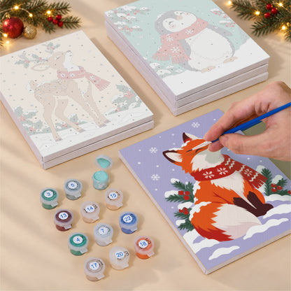 Red-Scarf Animals in the Snow (Mini Paint by Numbers)