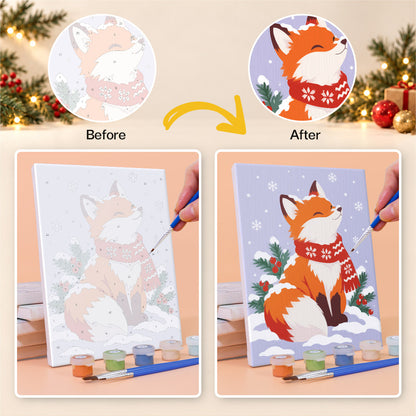 Red-Scarf Animals in the Snow (Mini Paint by Numbers)