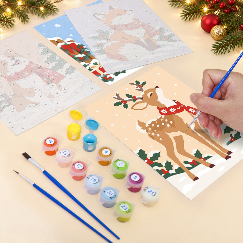 Red-Scarf Animals in the Snow (Mini Paint by Numbers)