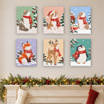 Red-Scarf Animals in the Snow (Mini Paint by Numbers)
