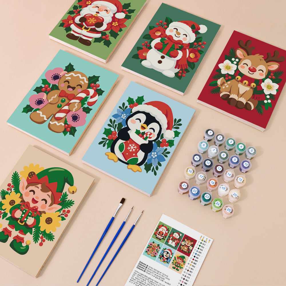 Poinsettia-Ringed Santa and Elf (Mini Paint by Numbers)