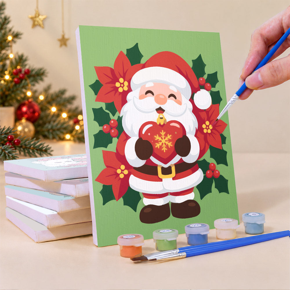 Poinsettia-Ringed Santa and Elf (Mini Paint by Numbers)