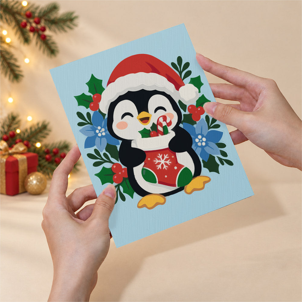 Poinsettia-Ringed Santa and Elf (Mini Paint by Numbers)