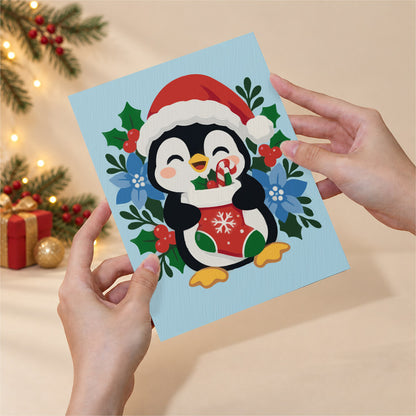 Poinsettia-Ringed Santa and Elf (Mini Paint by Numbers)