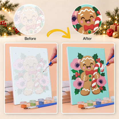 Poinsettia-Ringed Santa and Elf (Mini Paint by Numbers)