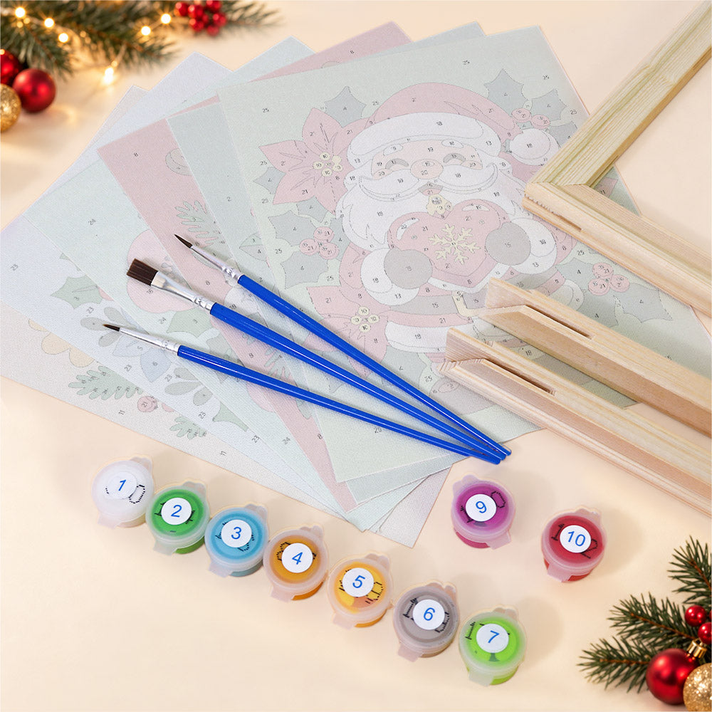 Poinsettia-Ringed Santa and Elf (Mini Paint by Numbers)