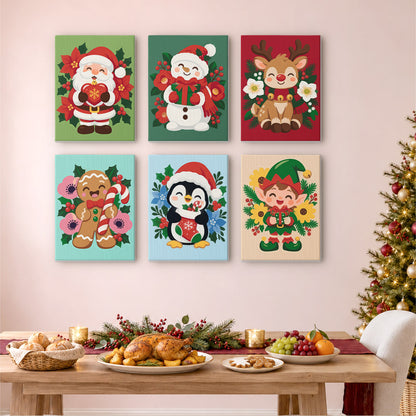 Poinsettia-Ringed Santa and Elf (Mini Paint by Numbers)
