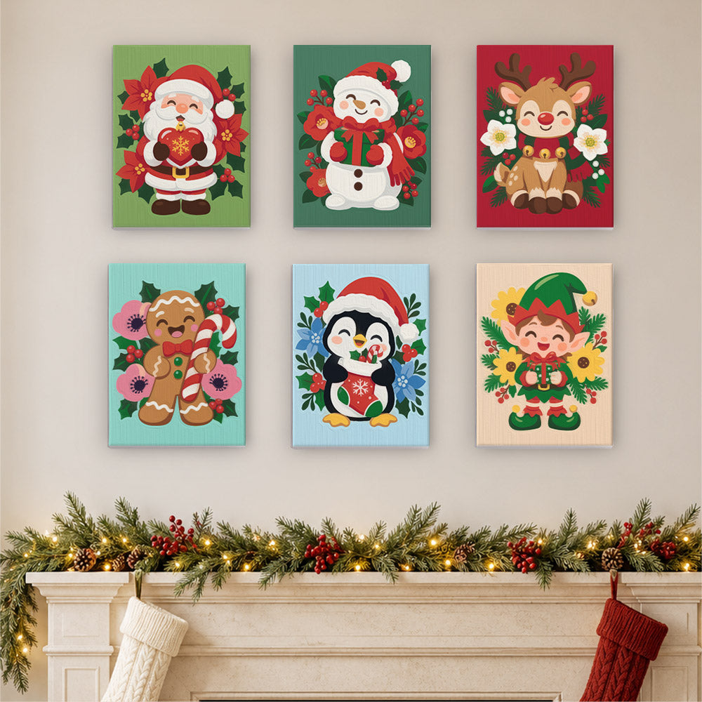 Poinsettia-Ringed Santa and Elf (Mini Paint by Numbers)