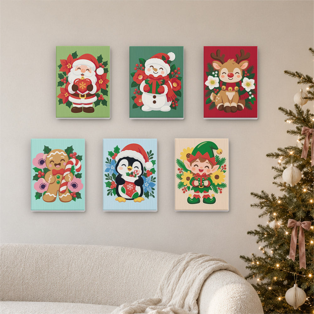 Poinsettia-Ringed Santa and Elf (Mini Paint by Numbers)