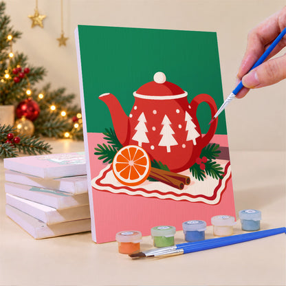 Red Teapot and Orange Slices (Mini Paint by Numbers)