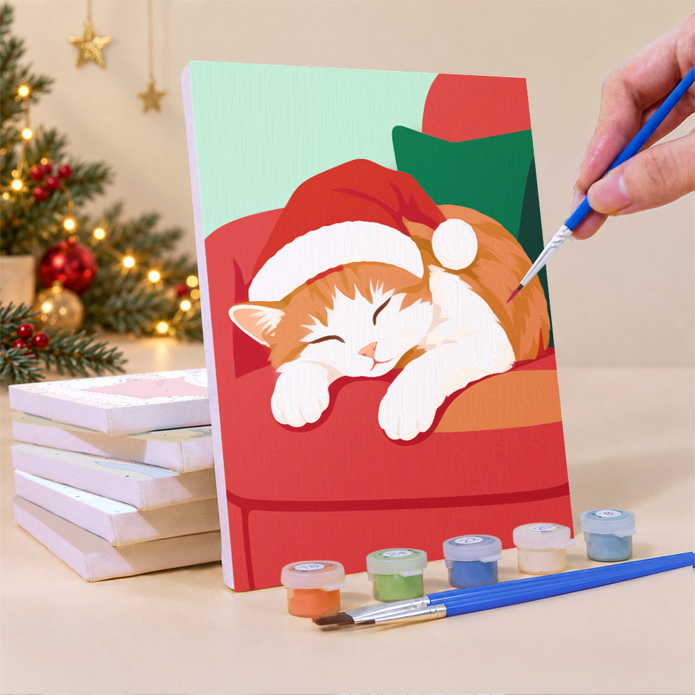 Dozing Pets in Santa Hats (Mini Paint by Numbers)