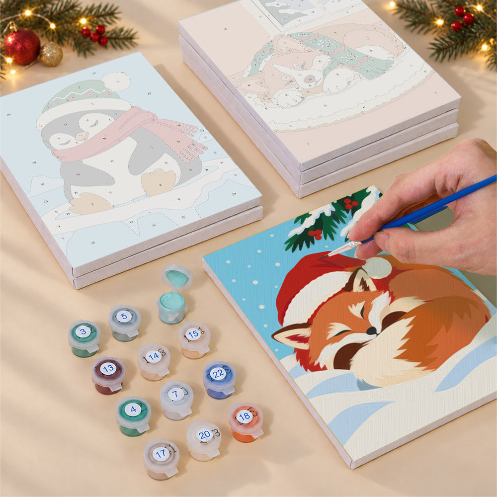 Dozing Pets in Santa Hats (Mini Paint by Numbers)