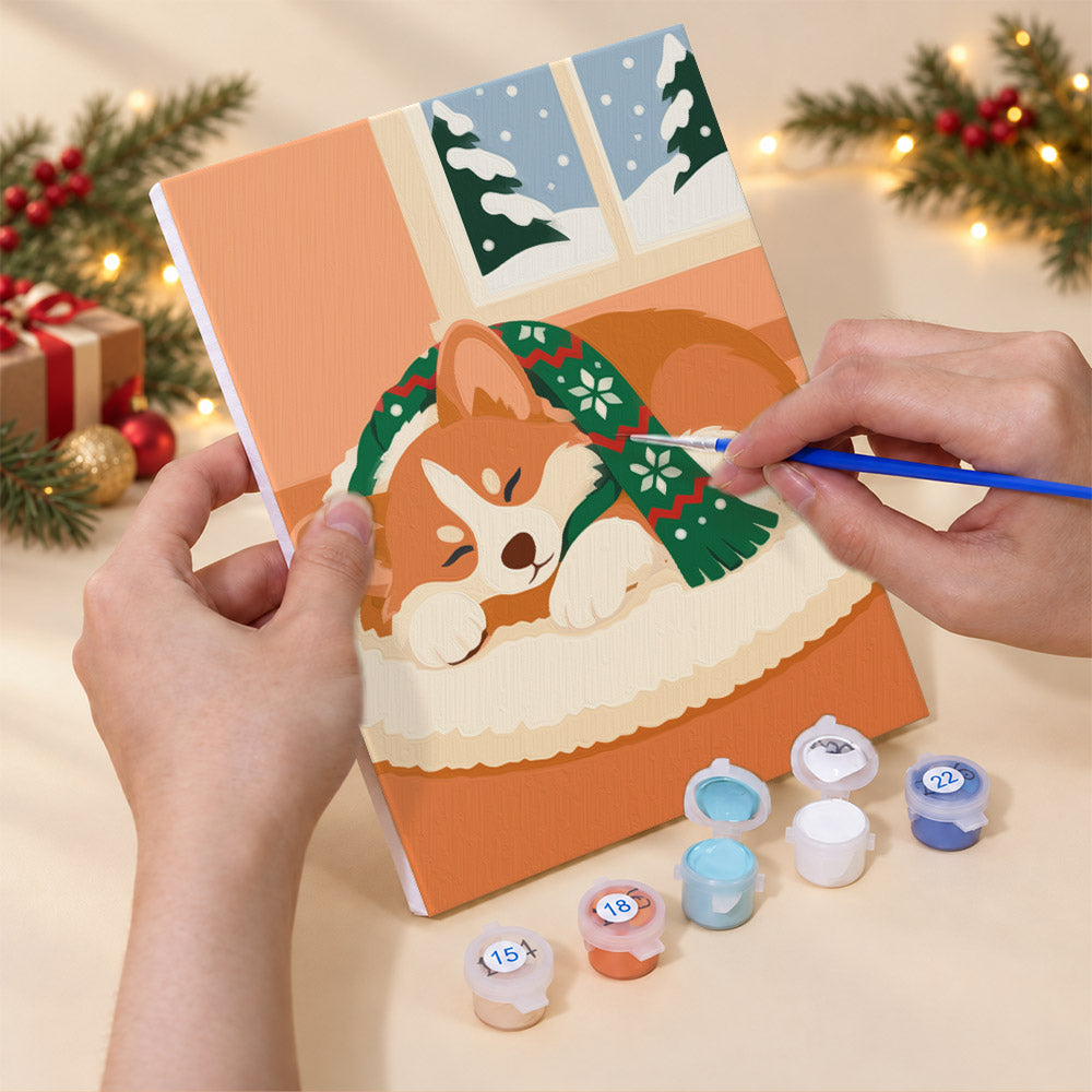 Dozing Pets in Santa Hats (Mini Paint by Numbers)