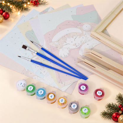 Dozing Pets in Santa Hats (Mini Paint by Numbers)