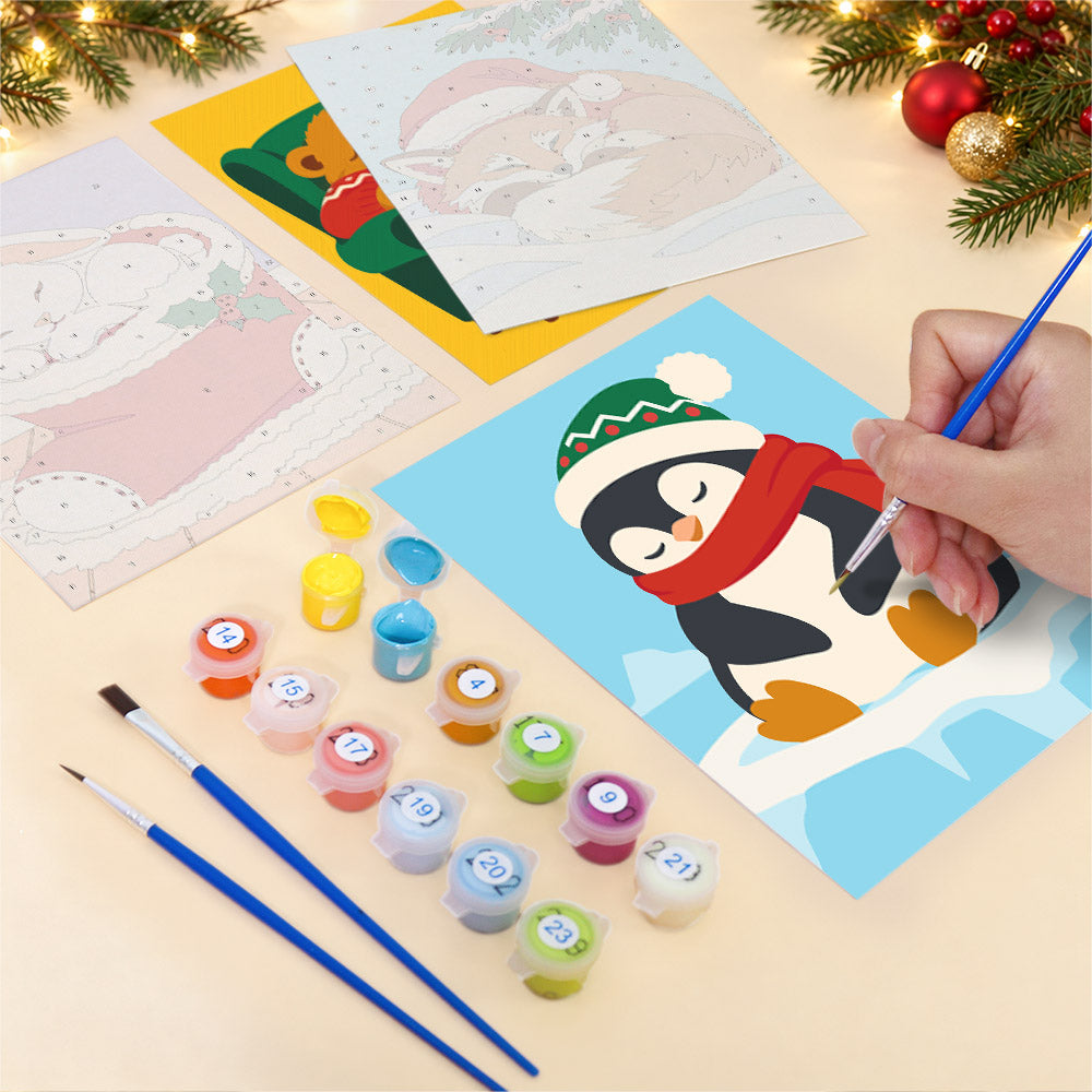 Dozing Pets in Santa Hats (Mini Paint by Numbers)