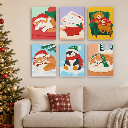 Dozing Pets in Santa Hats (Mini Paint by Numbers)