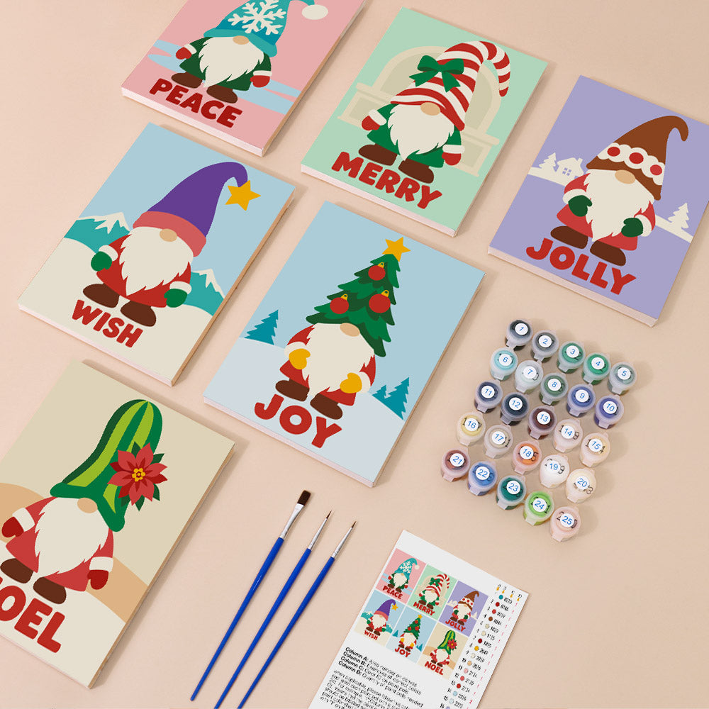 Gnomes in Snowflake and Tree Hats (Mini Paint by Numbers)