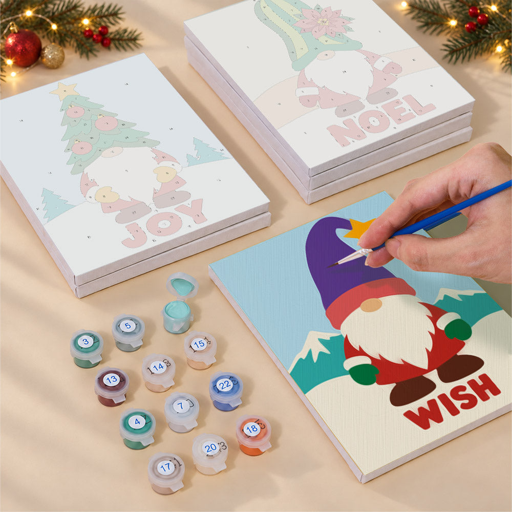 Gnomes in Snowflake and Tree Hats (Mini Paint by Numbers)