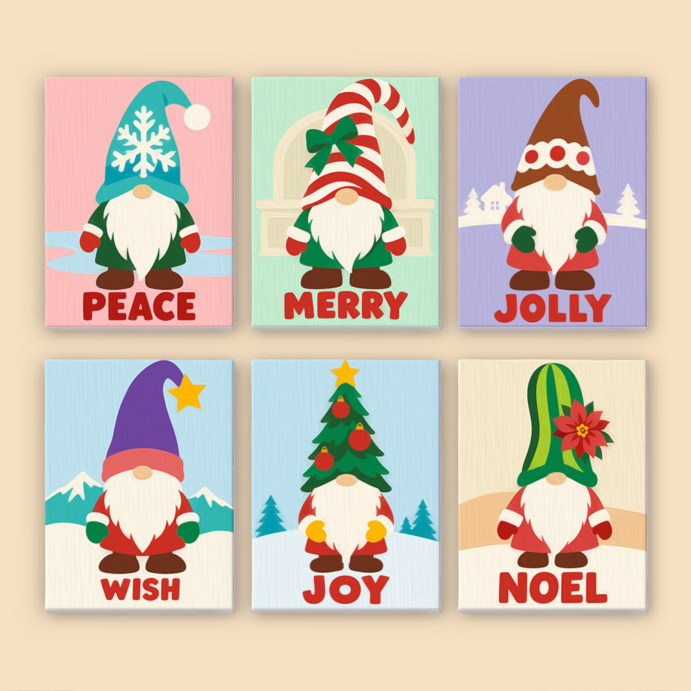 Gnomes in Snowflake and Tree Hats (Mini Paint by Numbers)