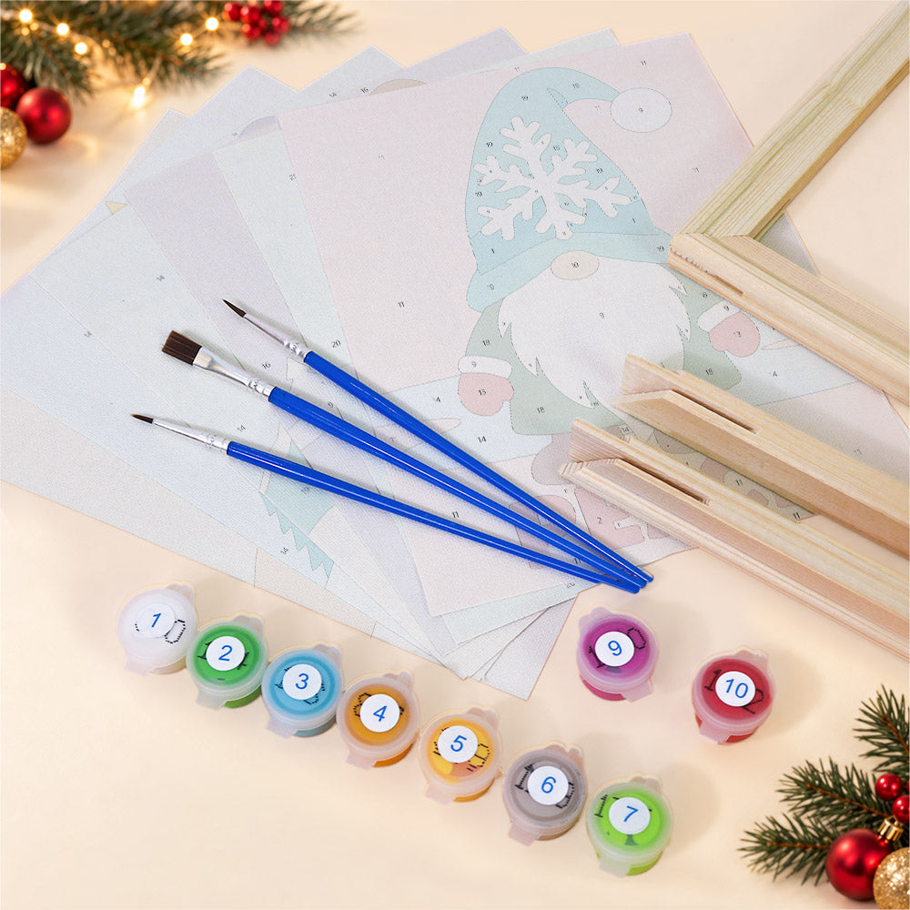 Gnomes in Snowflake and Tree Hats (Mini Paint by Numbers)