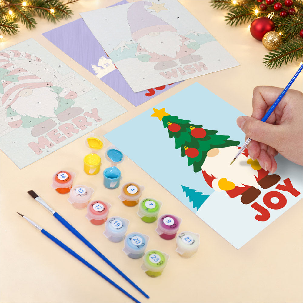 Gnomes in Snowflake and Tree Hats (Mini Paint by Numbers)
