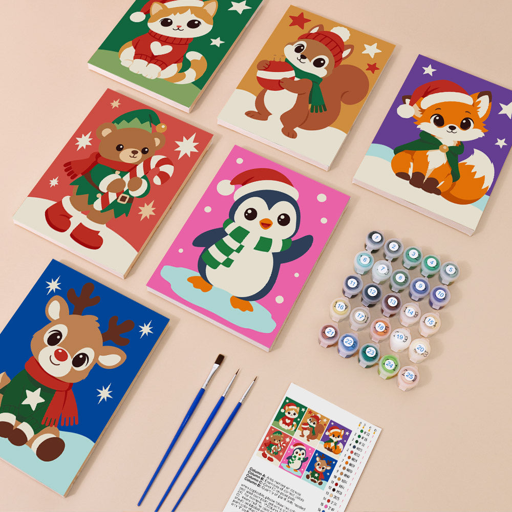 Santa-Hat Babies on Bold Colors (Mini Paint by Numbers)