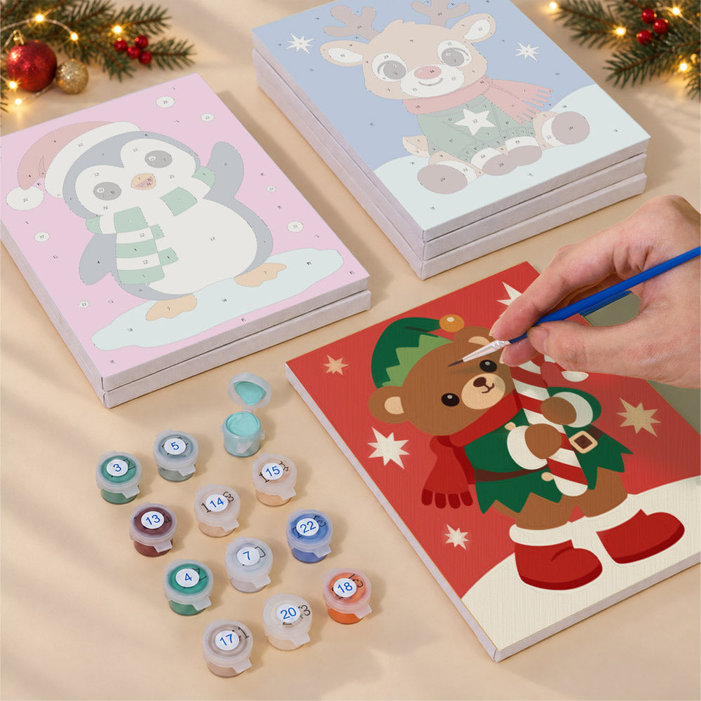 Santa-Hat Babies on Bold Colors (Mini Paint by Numbers)
