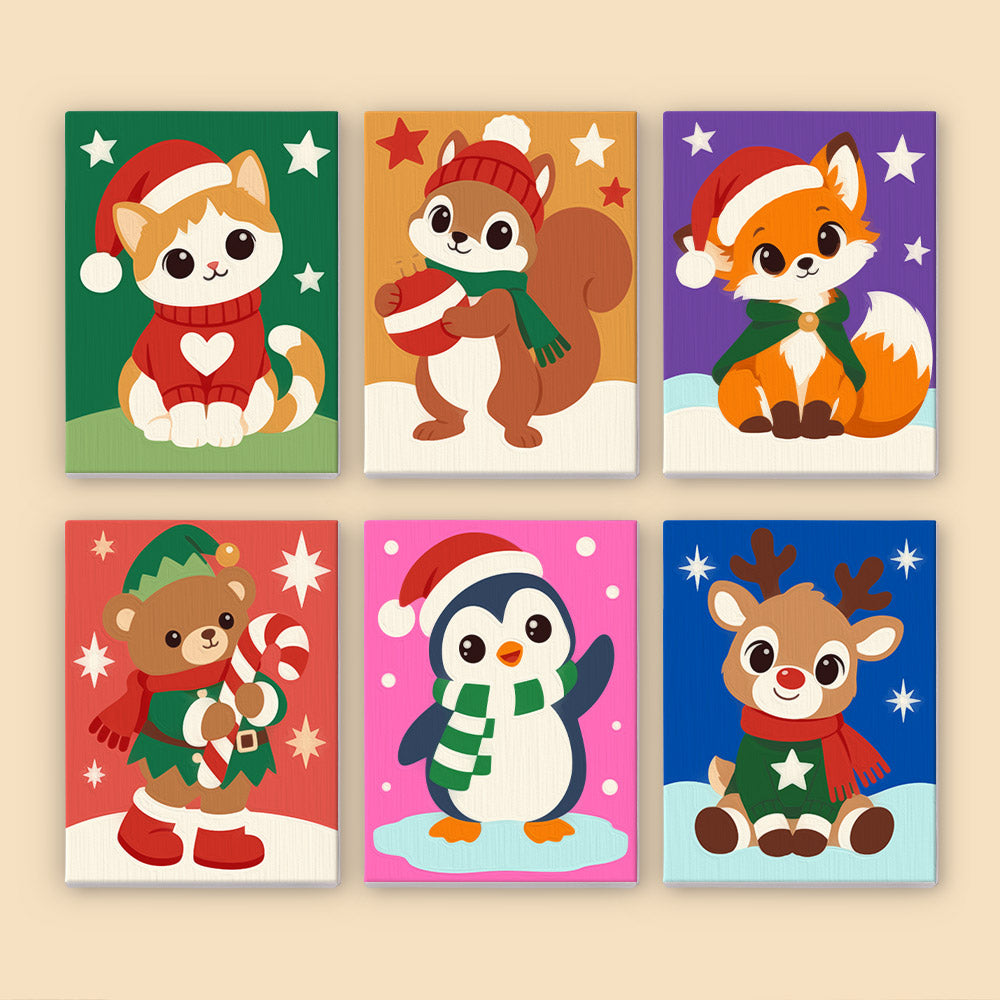 Santa-Hat Babies on Bold Colors (Mini Paint by Numbers)