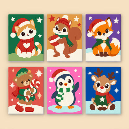 Santa-Hat Babies on Bold Colors (Mini Paint by Numbers)