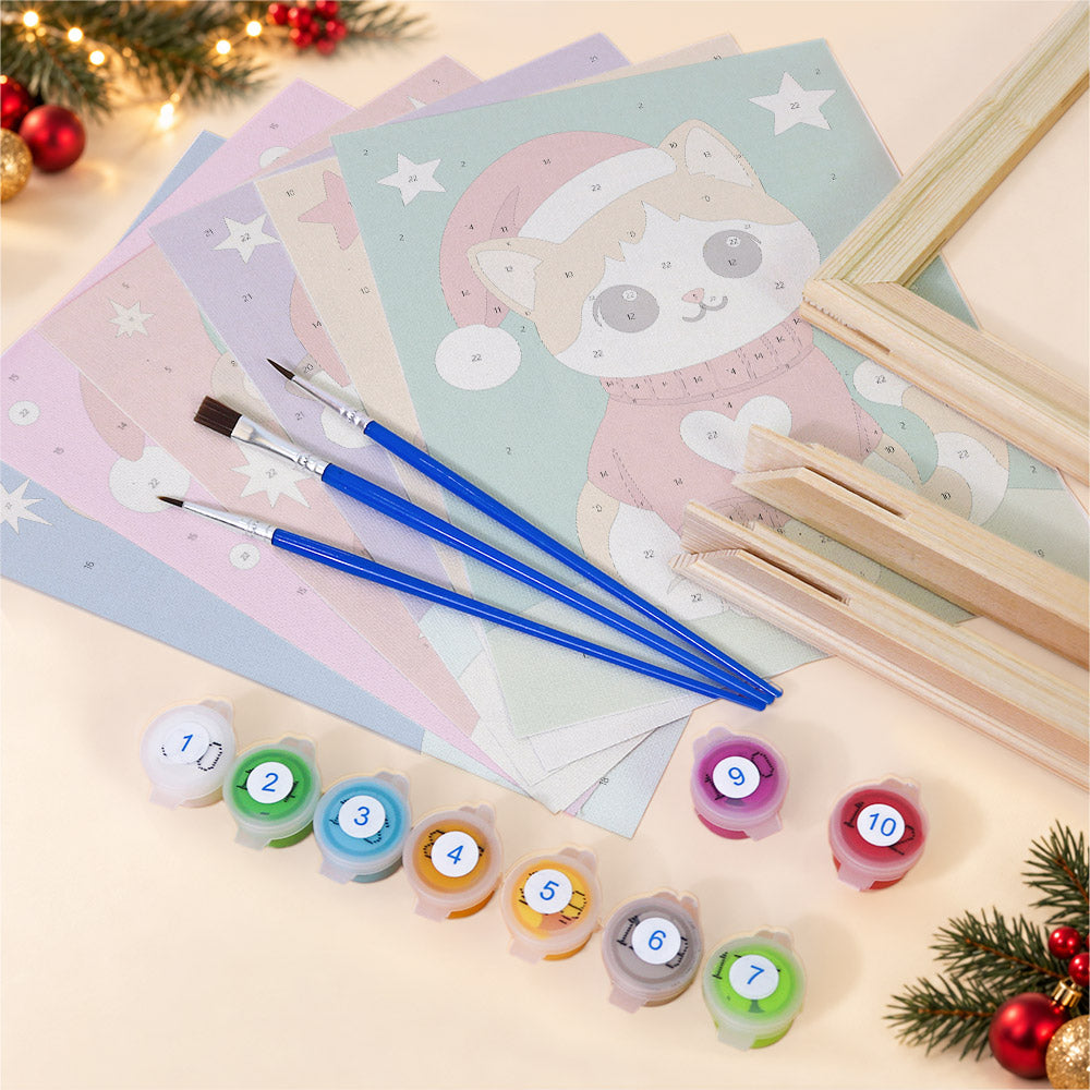 Santa-Hat Babies on Bold Colors (Mini Paint by Numbers)