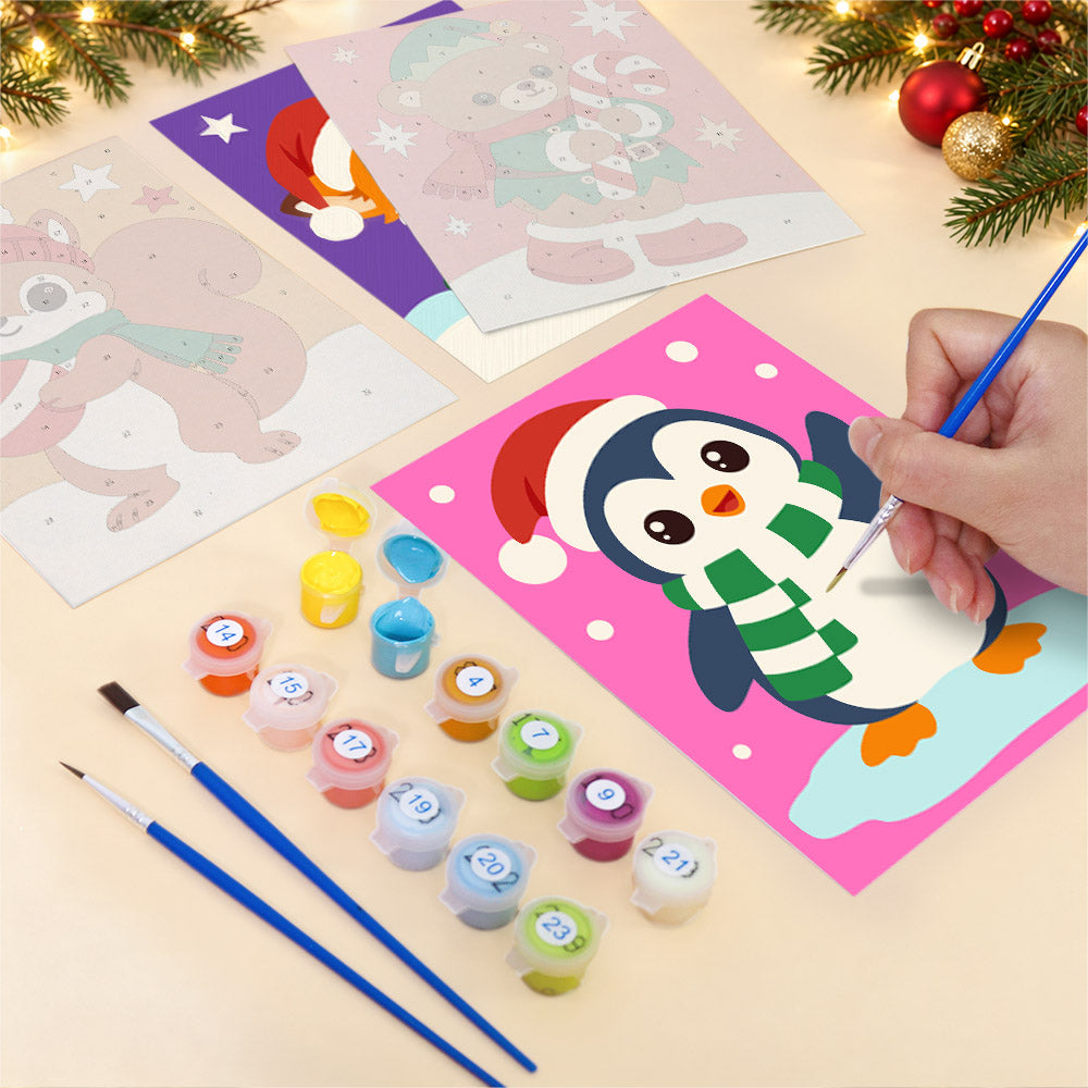 Santa-Hat Babies on Bold Colors (Mini Paint by Numbers)