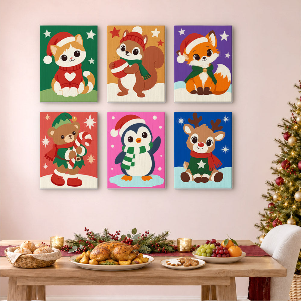 Santa-Hat Babies on Bold Colors (Mini Paint by Numbers)