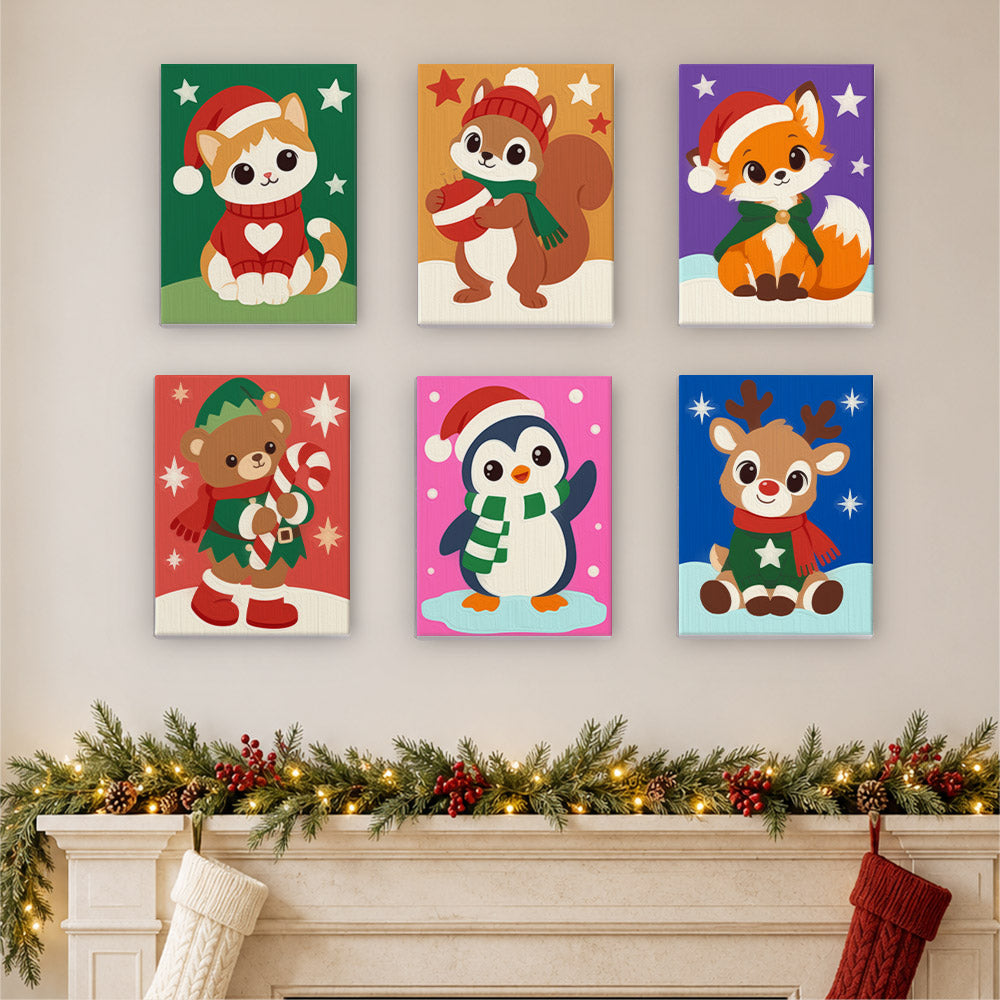Santa-Hat Babies on Bold Colors (Mini Paint by Numbers)
