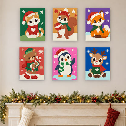Santa-Hat Babies on Bold Colors (Mini Paint by Numbers)
