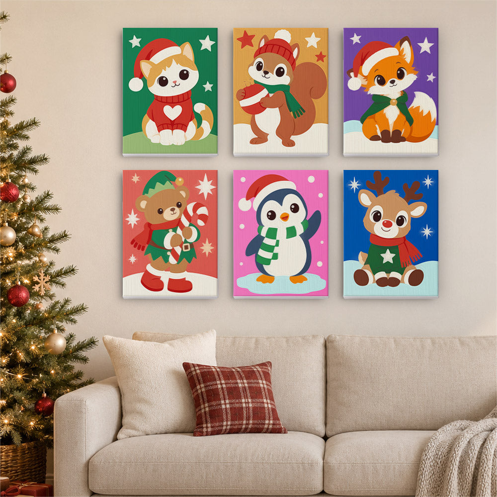 Santa-Hat Babies on Bold Colors (Mini Paint by Numbers)