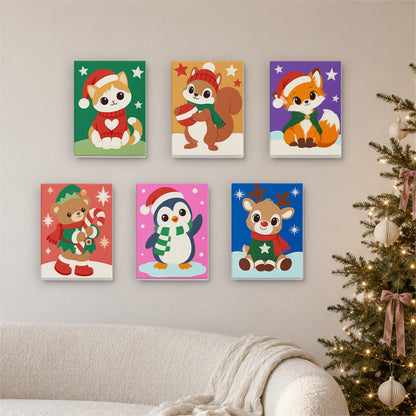 Santa-Hat Babies on Bold Colors (Mini Paint by Numbers)
