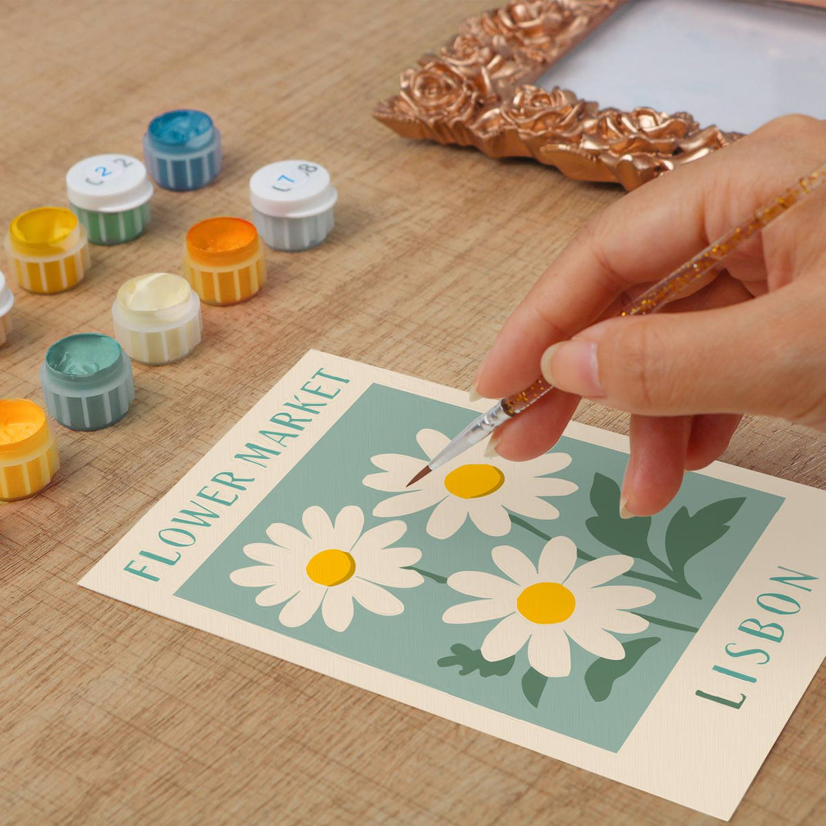 Lisbon Daisy Market (Mini Framed Painting)