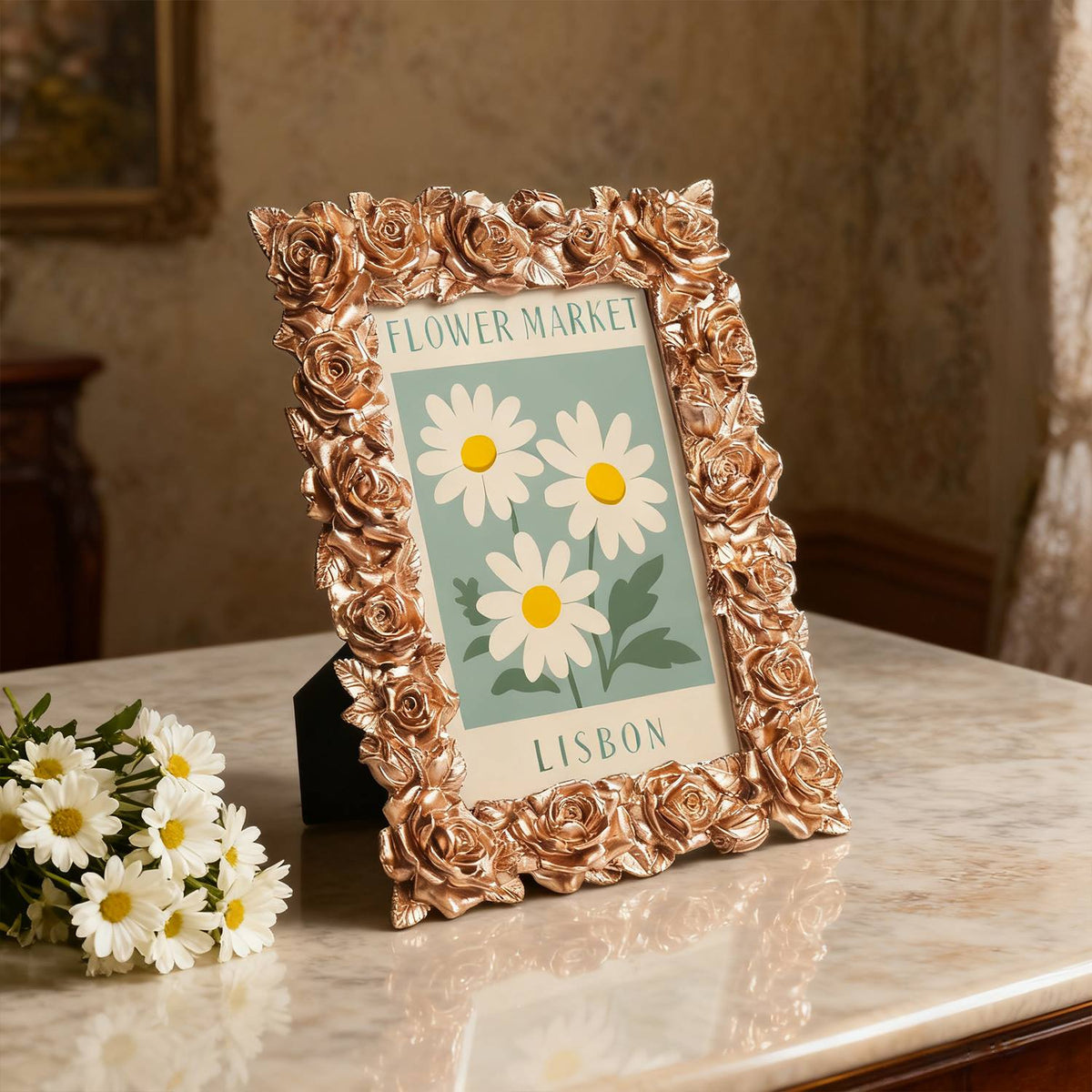 Lisbon Daisy Market (Mini Framed Painting)