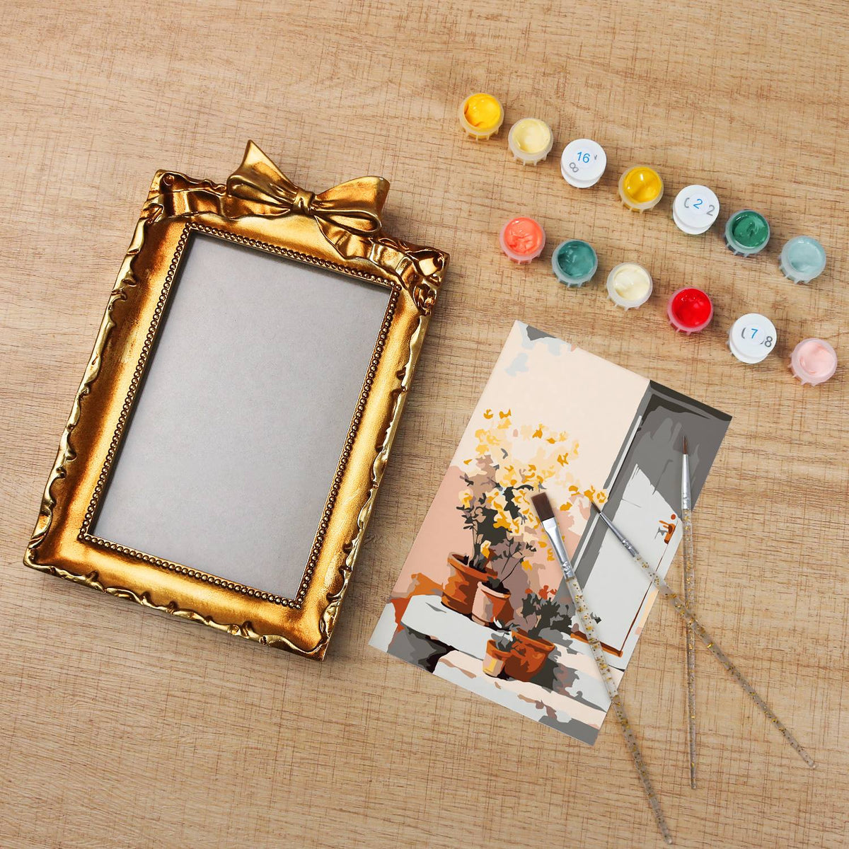 Yellow Flowers by the Window (Mini Framed Painting)